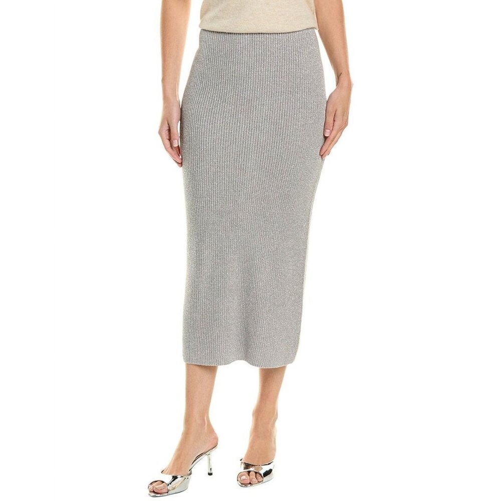 Vince Camuto womens Midi Skirt, Size S, Metallic Silver MSRP $99
